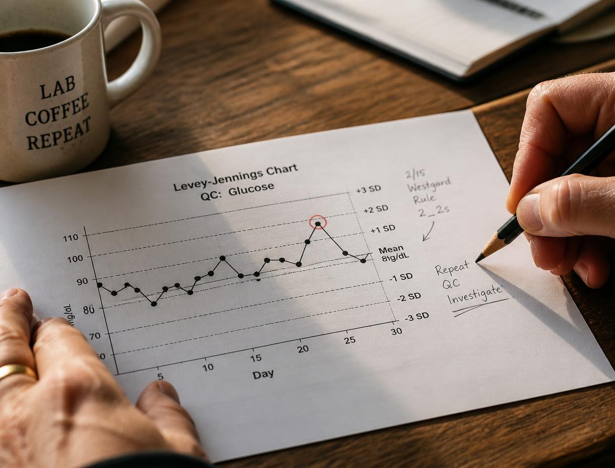Mãos anotando hipóteses sobre um gráfico de controle impresso